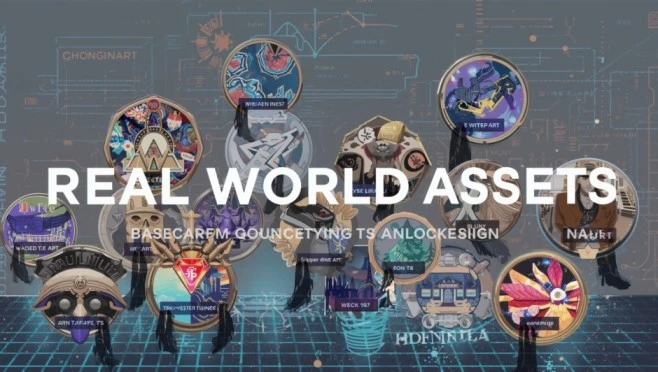 Conceptual graphic of tokenized Real World Assets (RWAs) and NFTs for future tracking on the Invest1Now platform. 