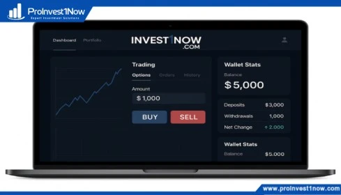 screenshot of Invest1now.com Cryptocurrency’s 2025 trading dashboard.