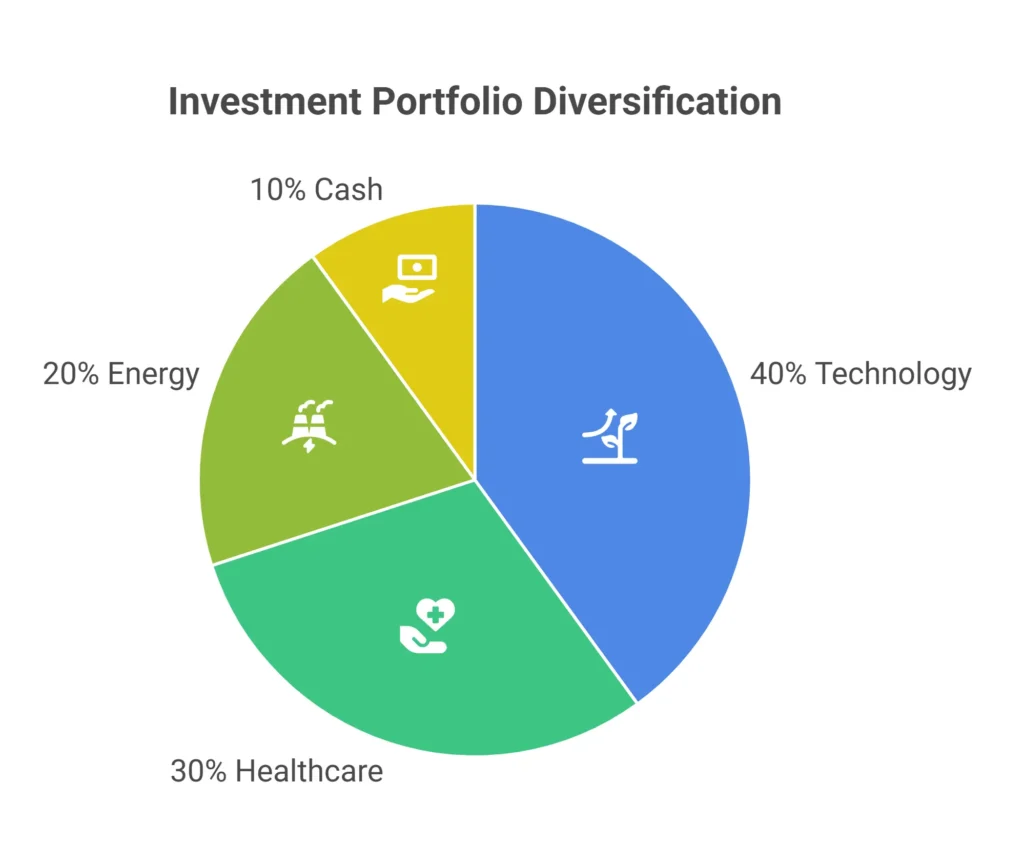 Pie chart showing diversified beginner stock portfolio