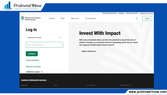 American Century Investments login page